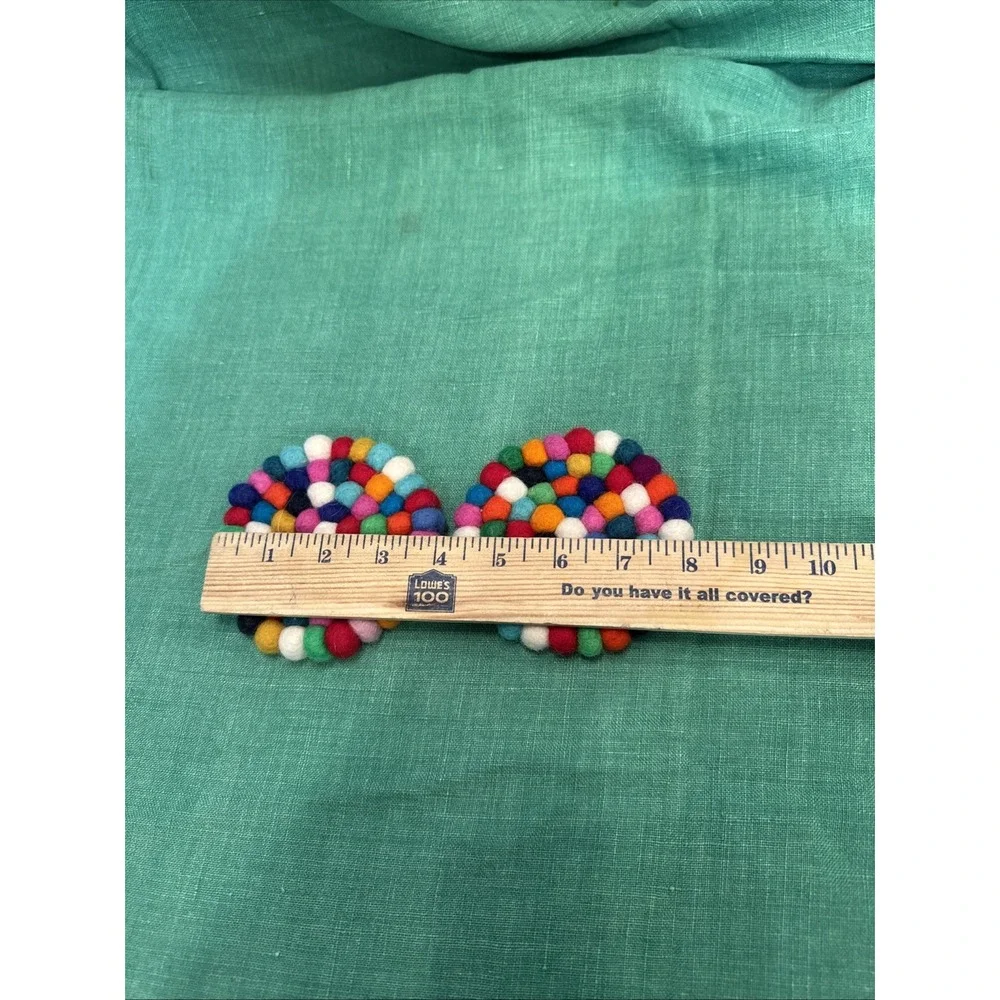 Round Felt Ball Coasters Felted  Wool Insulation Pad Set Of 2‎ Multi  Colored
